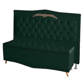 Kit Cabeceira De Cama Box E Calçadeira Baú Madri Casal 140 Cm Suede Verde Eli Móveis E Decoração