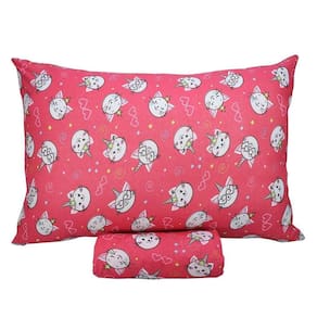 Jogo De Cama Solteiro Portallar Malha Misto Estampado Gatocornio 2 Pçs Com Elástico Pink