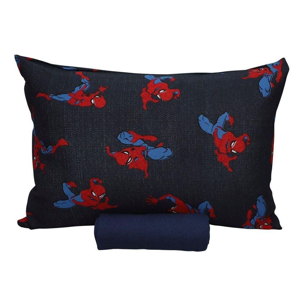 Jogo De Cama Portallar Solteiro Malha 100% Algodão Disney Marvel Spider Talk Blue 2 Pçs Azul