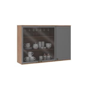 Armário Aéreo Milla Com Portas De Vidro E Nogueira Cinza 120cm Carraro