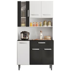 Kit Armário Cozinha Carol 6 Portas Branco Preto Poliman