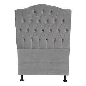 Cabeceira De Cama Box Princesa Solteiro 90 Cm Botão Strass Suede Prata Eli Móveis