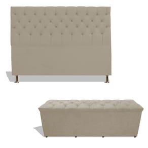 Kit Estrela Cabeceira De Cama Box Casal 140 Cm + Calçadeira Baú Suede Porcelana Eli Móveis E Decoração