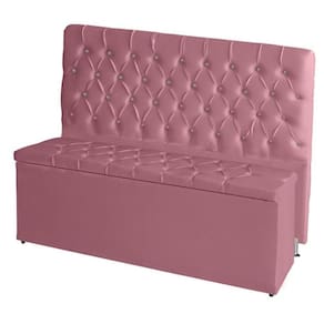 Kit De Quarto Cabeceira De Cama Box E Calçadeira Baú Bella Casal 140 Cm Suede Botão Strass Rosa Bebê Eli Móveis E Decora