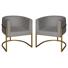 Kit 2 Poltronas Decorativa Luxo Base De Metal Dourada Escritório Recepção Sala Suede Prata Eli Móveis E Decoração