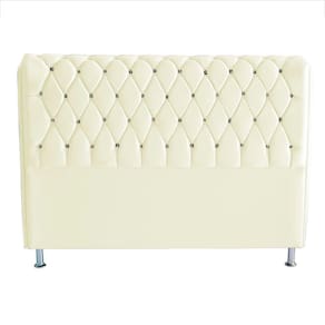 Cabeceira De Cama Box Londres Casal 140 Cm Suede Botão De Strass Branco Eli Móveis E Decoração