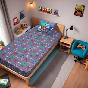 Jogo De Cama Portallar Solteiro Joy Malha Mista Estampado Disney Marvel Avengers Evergreen Blue 2 Peças Azul