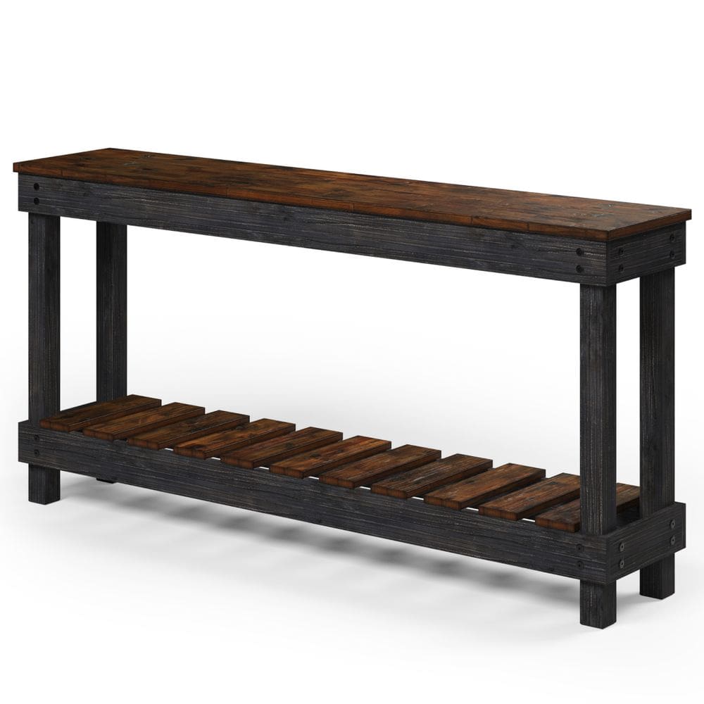 Aparador de Madeira com Prateleira Walnut Distressado