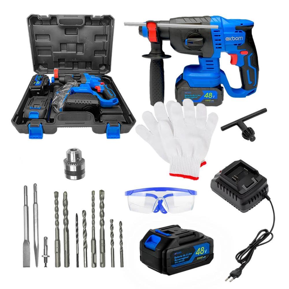 Martelete Perfurador Recarregável Brushless, Potência e Eficiência, Sistema SDS Plus Ideal para Perfuração e Rompimento Acompanha Maleta e Acessórios