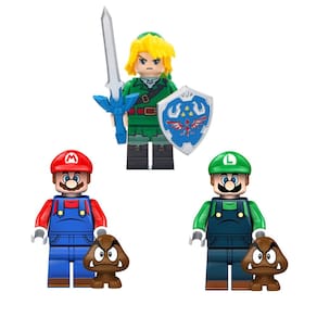 Kit 3 Bonecos Mario Luigi Link Zelda Blocos De Montar