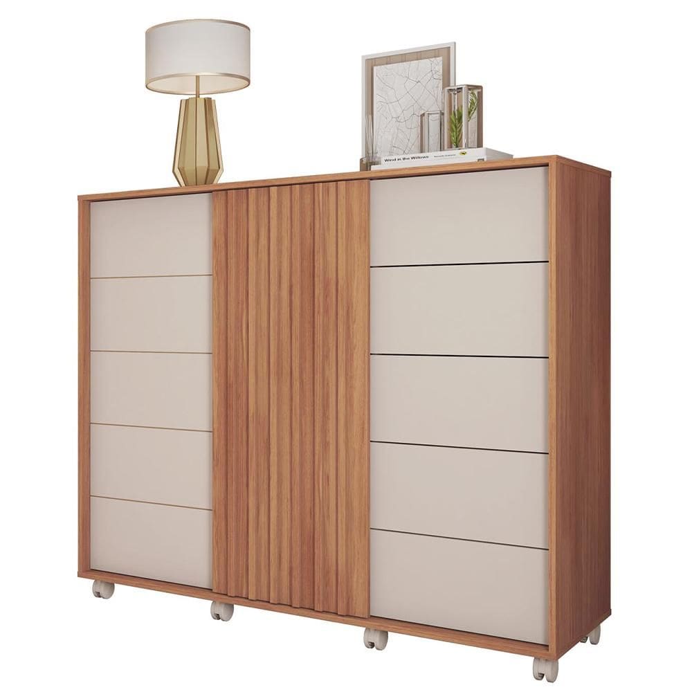 Cômoda Grande 2 Portas 5 Gavetas Marrom Pegasus Caemmun