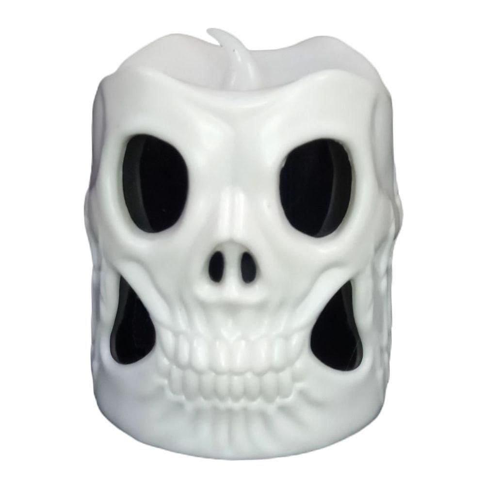 Mini Vela Caveira Branca Com Led