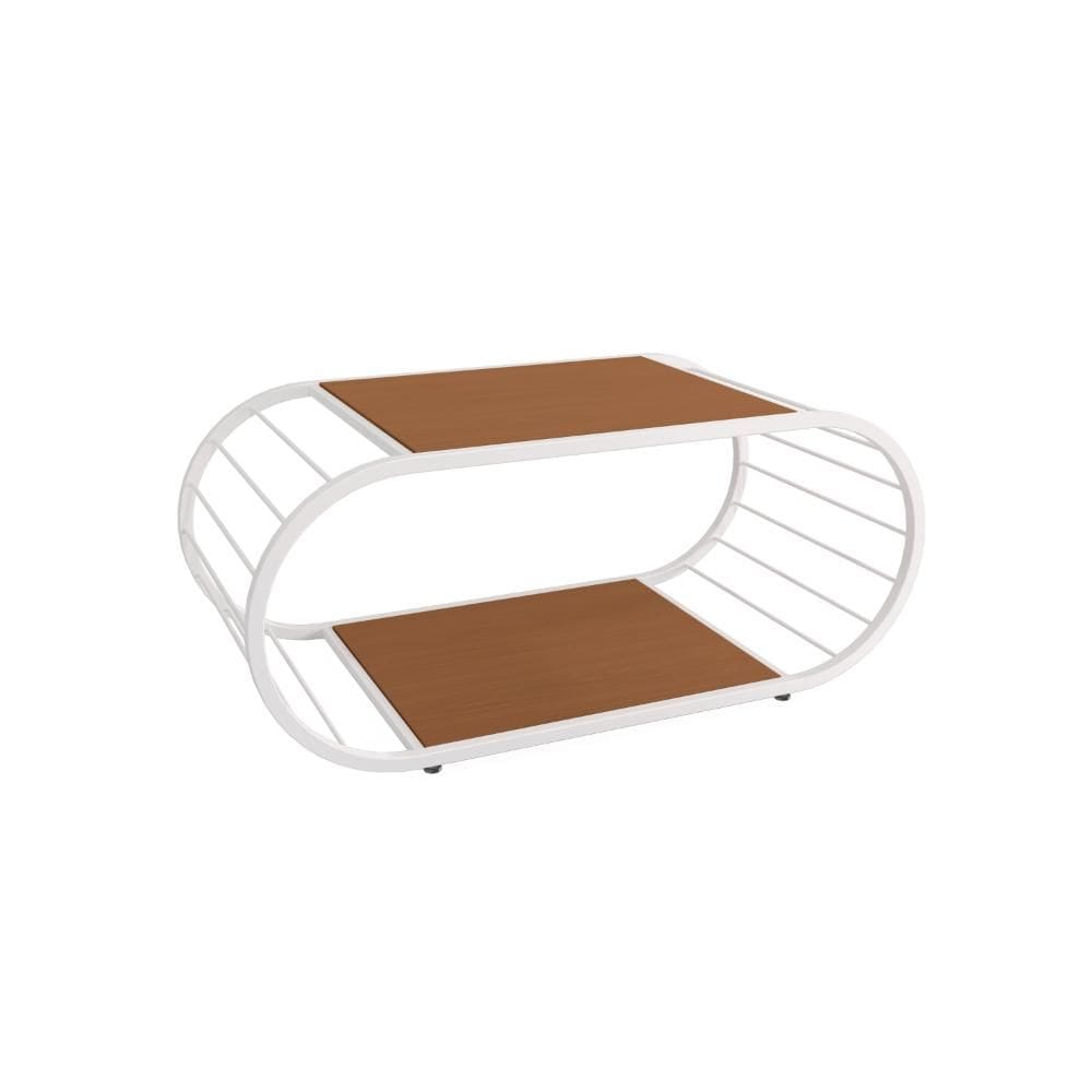 Mesa de Centro para Sala Kappesberg Crome Industrial de Metal 90cm Canela/Branco Brilho