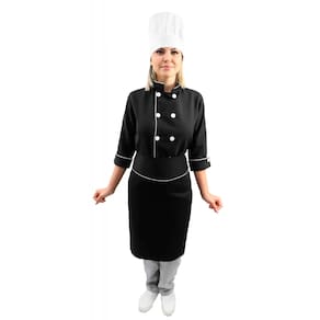 Kit Dolmã 3/4 Chapéu avental chef de cozinha feminino