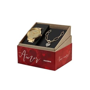 Kit Relógio Mondaine Feminino Dourado 32399Lpmkde1 Pulseira