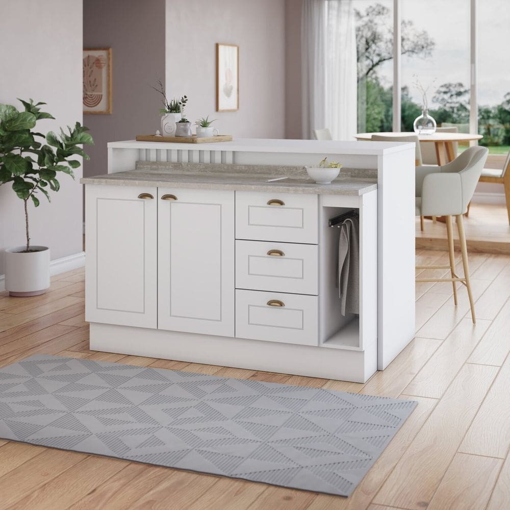 Kit Ilha Gourmet 2 Portas 3 Gavetas com Balcão Porta Toalha Internacional Branco