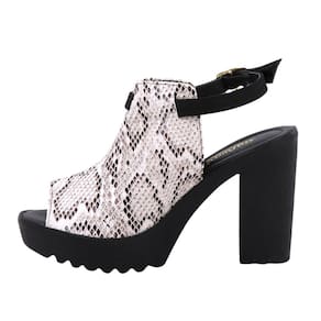 Sandália Feminina Salto Alto Bloco Naja Animal Print Moderna