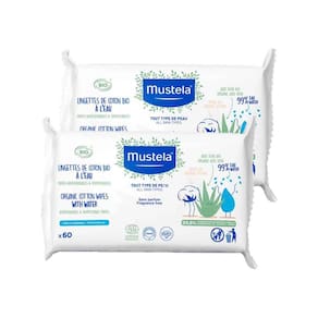 Kit 2 Toalha Umedecida de Algodão Mustela BIO à Base de Água 60 Unidades