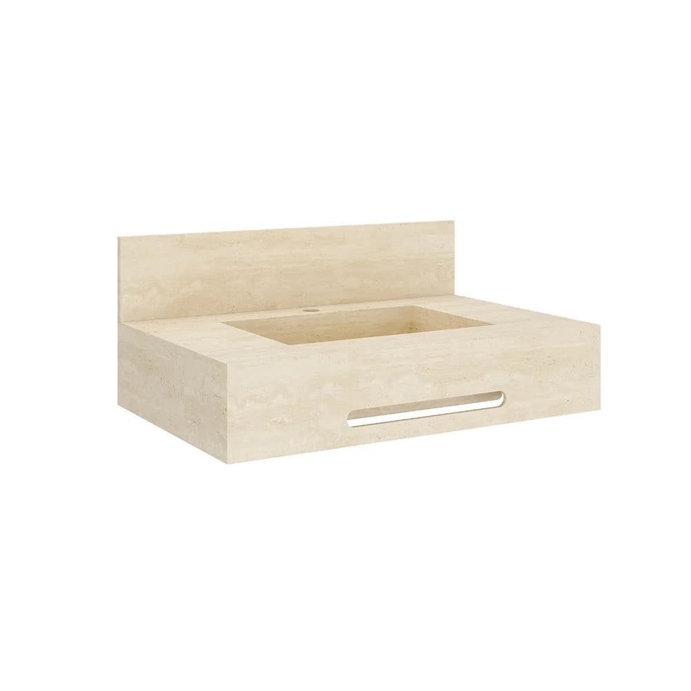 Bancada de Porcelanato para Banheiro com Toalheiro e Cuba Esculpida 70cm Ripy Travertino