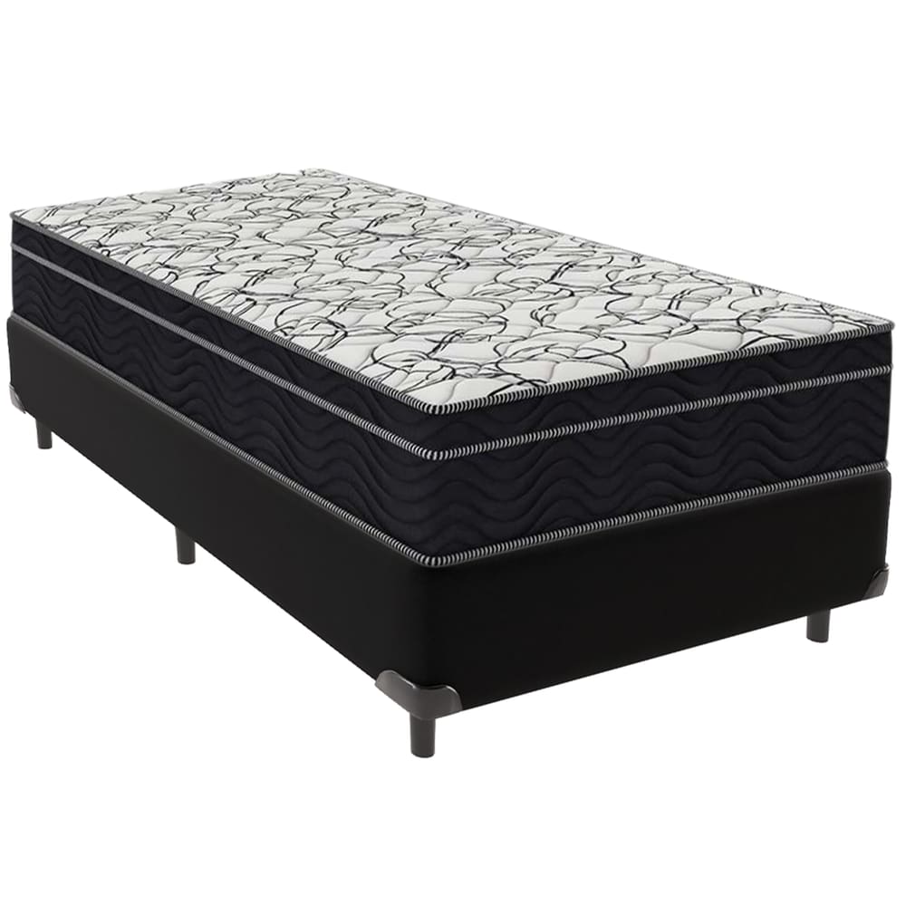 Cama Box Solteiro Preto e Colchão Ortobom Extra Firme D45