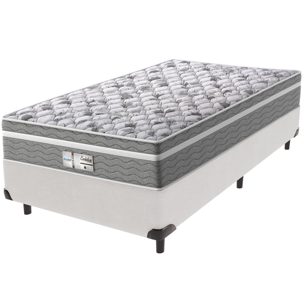 Cama Box Branco e Colchão Evolution Molas Ensacadas Solteiro Probel