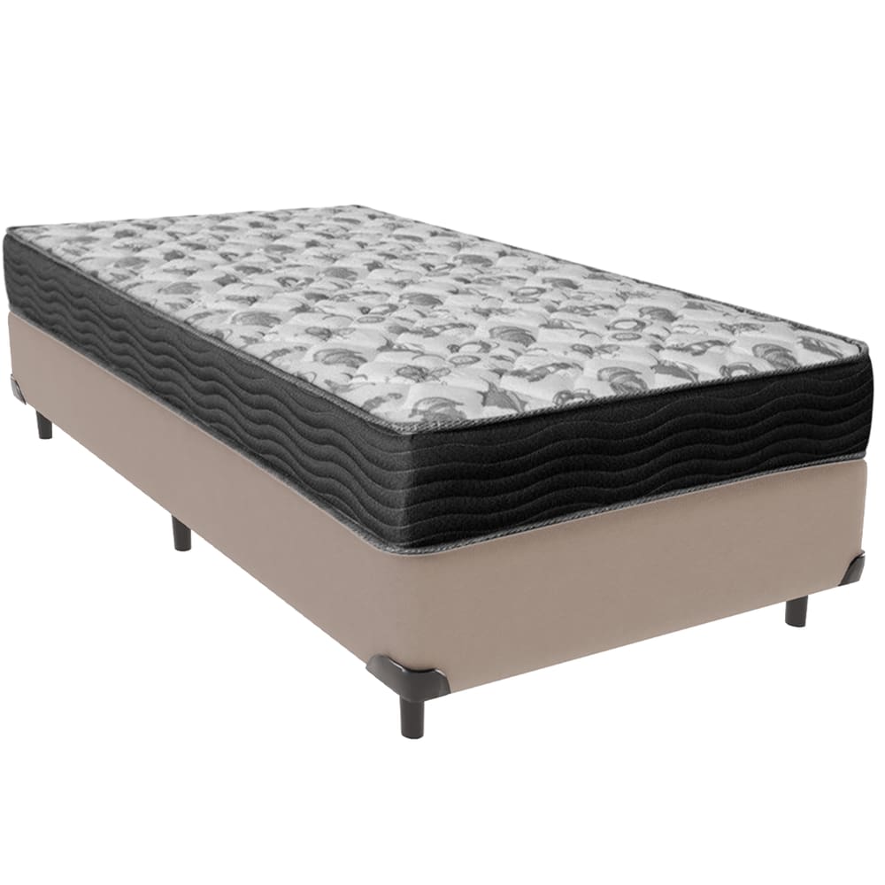 Cama Box Bege e Colchão ISO100 Espuma D33 Solteiro Ortobom