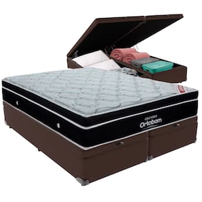 Cama Box Baú Marrom e Colchão Elegant Molas Ensacadas King Ortobom