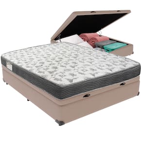 Cama Box Baú Bege e Colchão ISO100 Espuma D33 Casal Ortobom