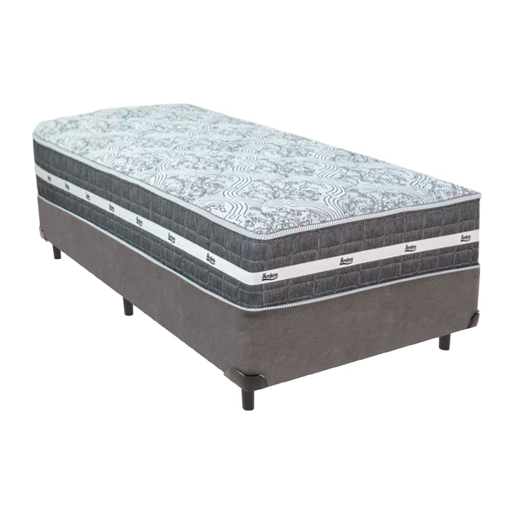 Cama Box Cinza e Colchão Black Graphite Molas Ensacadas Solteiro 88x188X27 Anjos