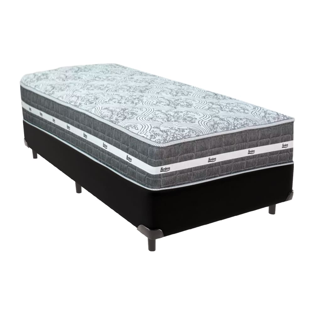 Cama Box Preto e Colchão Black Graphite Molas Ensacadas Solteiro 88x188X32 Anjos