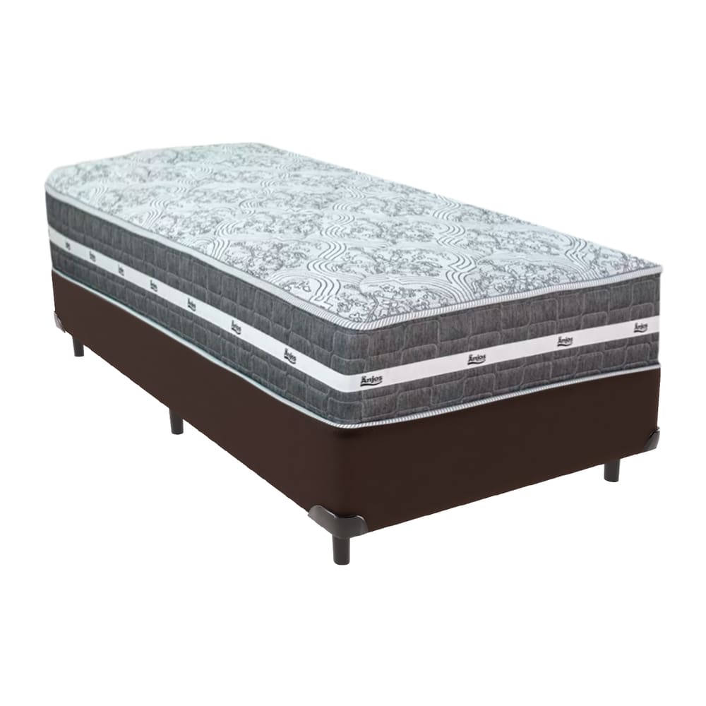 Cama Box Marrom e Colchão Black Graphite Molas Ensacadas Solteiro 88x188X27 Anjos
