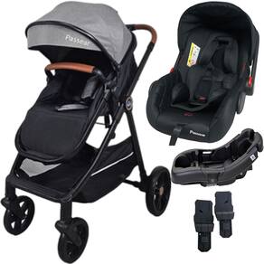 Carrinho de Bebe com Bebe Conforto Base Passear Baby Apolo Cinza