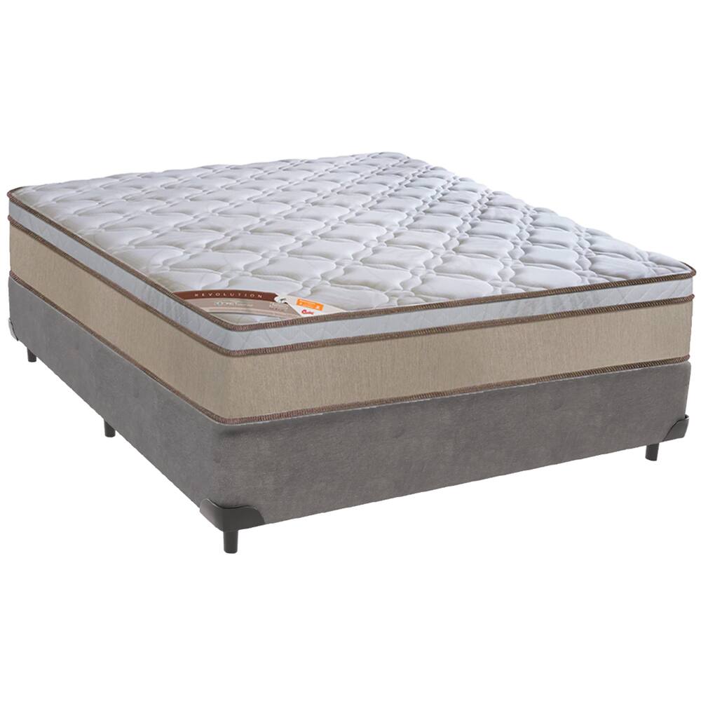 Cama Box Cinza e Colchão Revolution Tecnopedic Molas Casal Castor