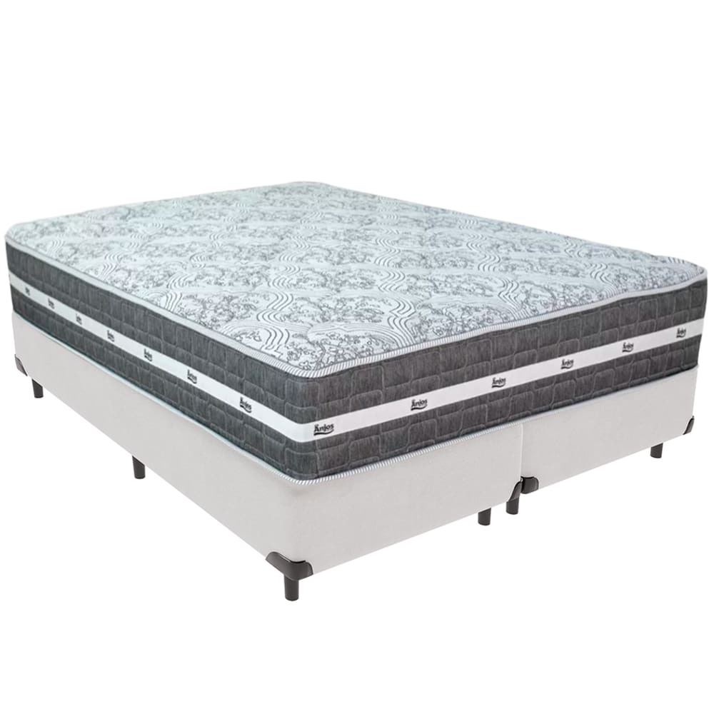 Cama Box Branco e Colchão Black Graphite Molas Ensacadas King 193x203X27 Anjos