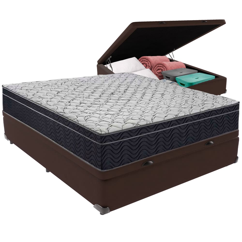 Cama Box Baú Marrom e Colchão Airtech 150 Espuma D45 Viúvo Ortobom