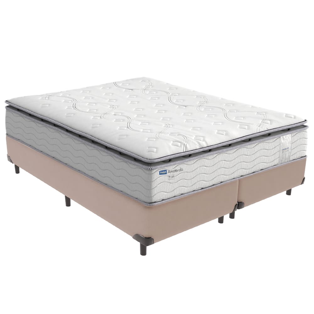 Cama Box Bege  e Colchão Amsterdã Molas Ensacadas Queen Probel