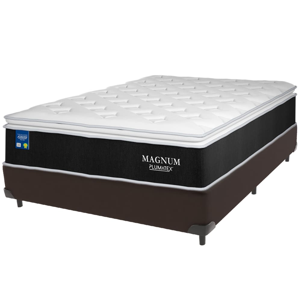 Cama Box Marrom e Colchão Magnum Molas Ensacadas Casal Plumatex