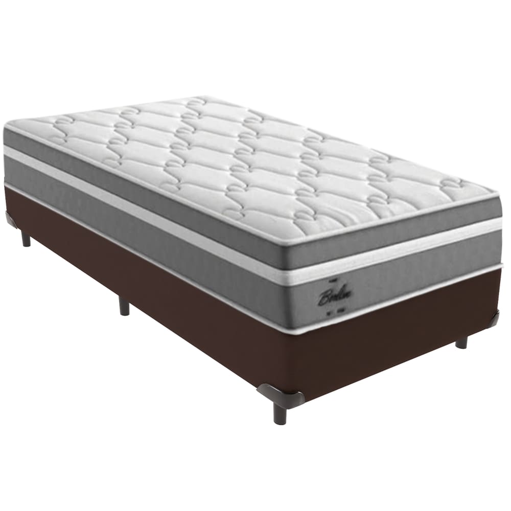 Cama Box Marrom e Colchão Berlim Molas Ensacadas Solteiro Probel