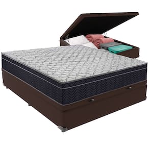 Conjunto Cama Marrom Casal Box com Baú e Colchão Airtech D45