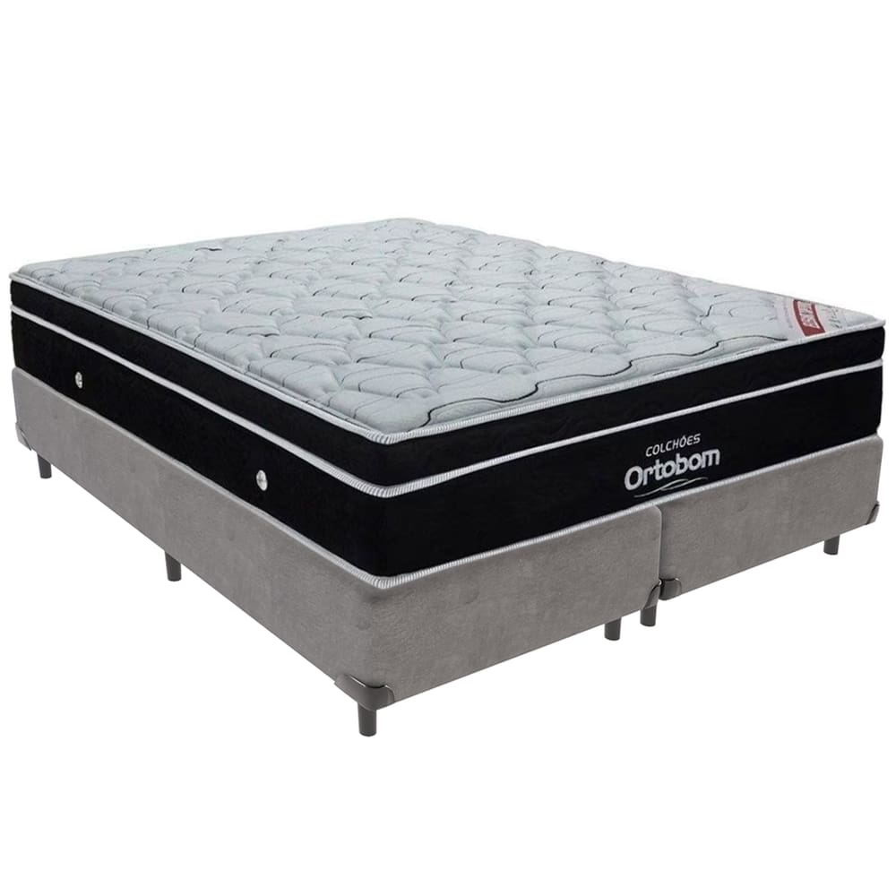 Cama Box Cinza e Colchão Elegant Molas Ensacadas Queen Ortobom