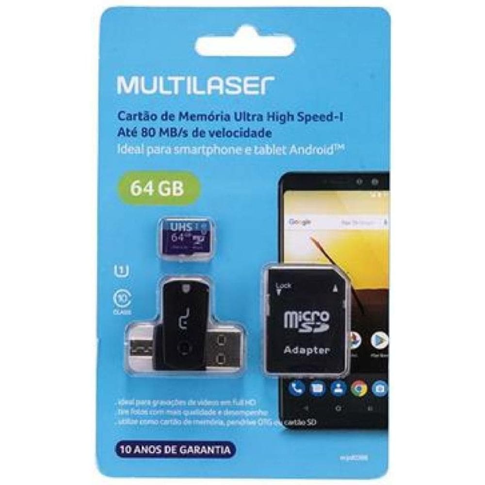 Adaptador Dual para Celular e USB com SD 64gb Classe 10