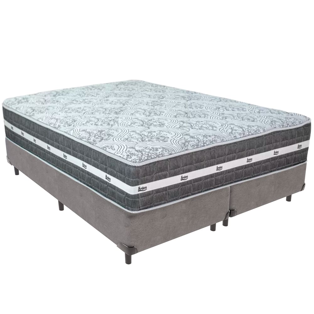 Cama Box Cinza e Colchão Black Graphite Molas Ensacadas Queen 158x198X32 Anjos