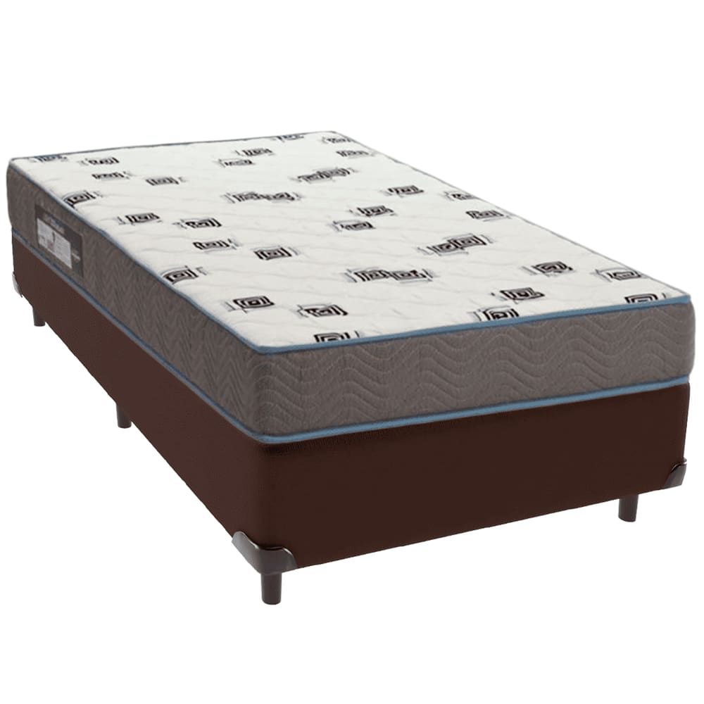 Cama Box Marrom e Colchão Light Espuma D33 Solteiro Ortobom
