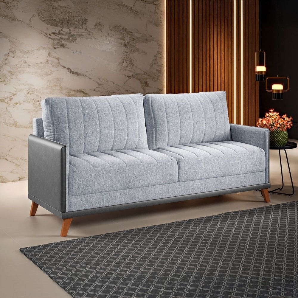 Sofá 4 Lugares Living Distreto Inox/Cinza - Viero Móveis