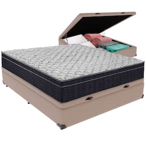 Kit Casal Cama Bege Box Baú Colchão Extra Firme Ortobom D45