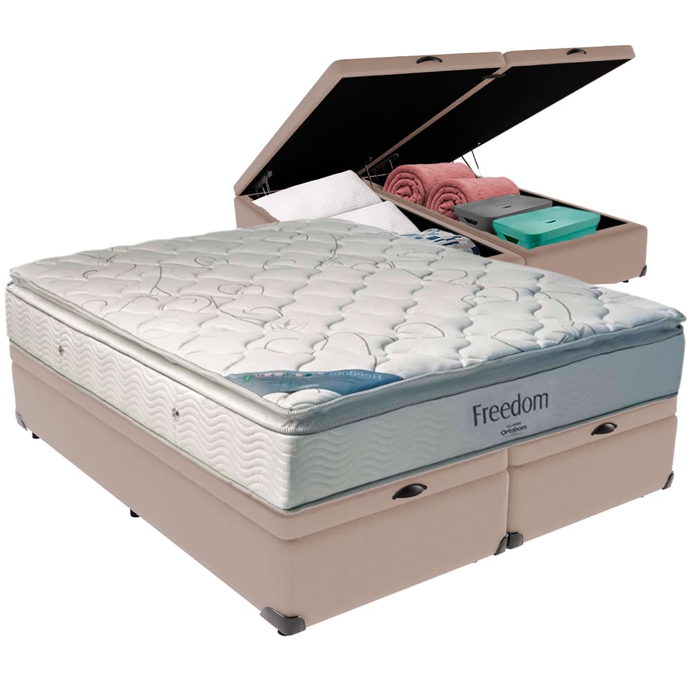 Cama Box Baú e Colchão Freedom Molas Ensacadas King Ortobom