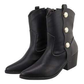 Bota Feminina Texana Cano Baixo Salto Grosso Broche Lateral