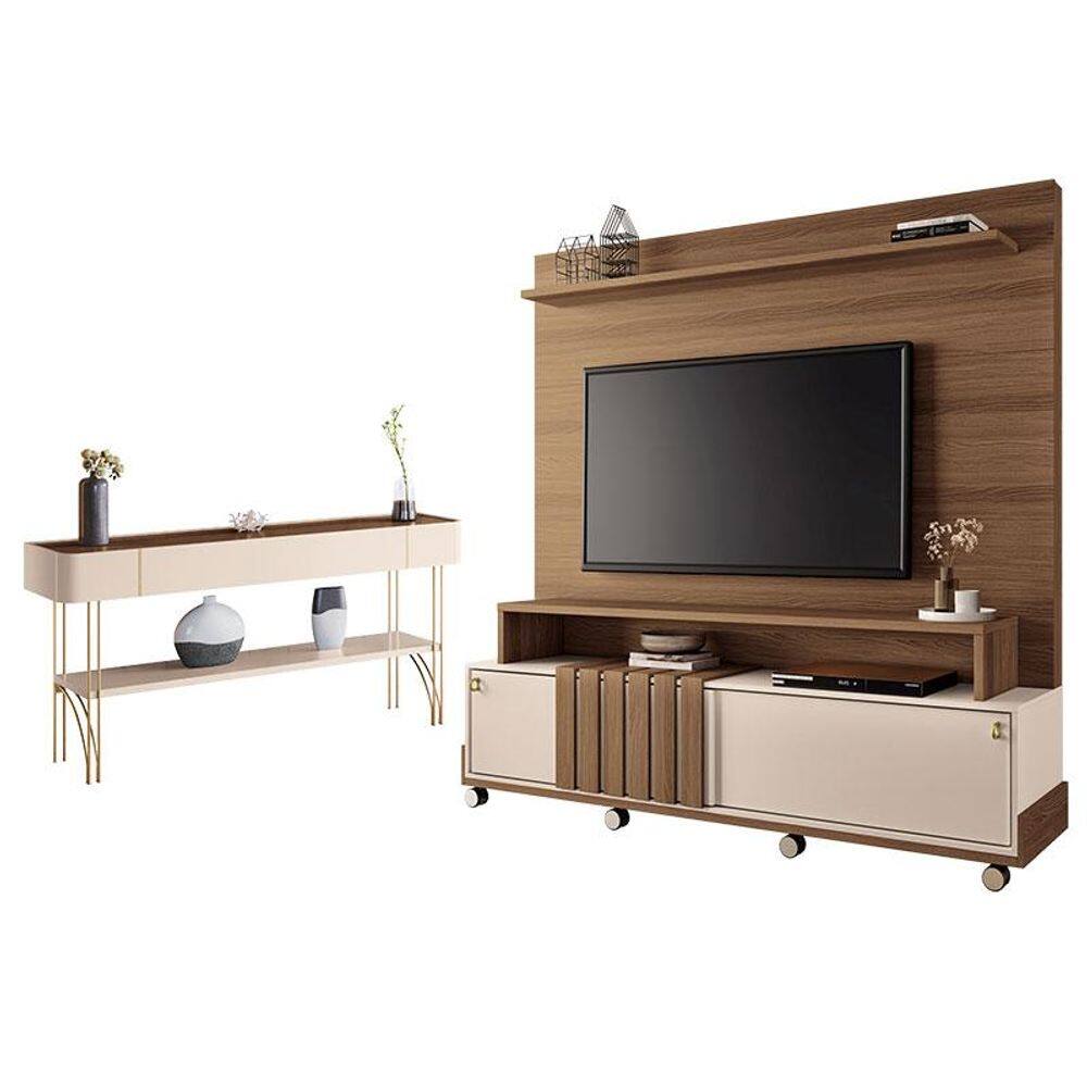 Estante Home Theater Bold e Aparador Vivant Castanho Off White - HB Móveis