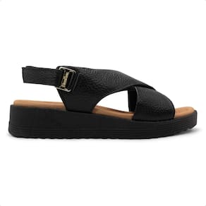 Sandália Usaflex Feminina Couro Salto Anabela Ajuste Fecho-Flex Casual MA10005