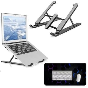 Kit Suporte para Notebook Ajustável Dobrável Metal+ABS + Mouse Pad Gamer 30x80cm Impermeável Antiderrapante